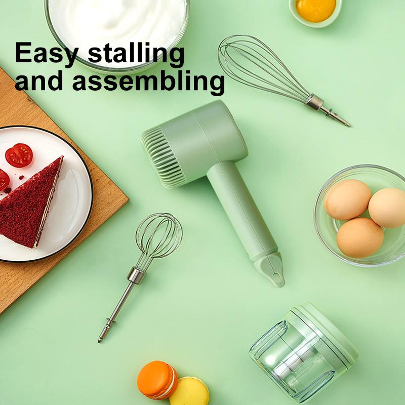Hand Mixer Electric Garlic Chopper Egg Beater, Cordless Handheld Food Processor with 300ML Glass Container, 3 Speed Adjustable, USB Rechargeable Electric Whisk for Cooking Baking