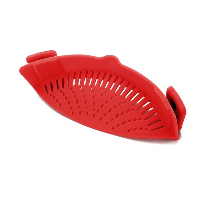 N Strain Pot Strainer and Pasta Strainer - Adjustable Silicone Clip On Strainer for Pots, Pans, and Bowls - Kitchen Colander - Red